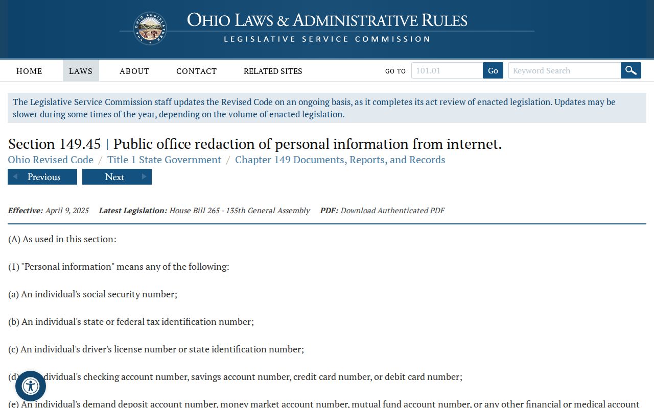 Marysville neighbors Ohio internet record redaction law