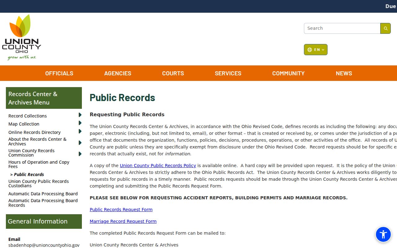 Marysville neighbors Union County public records policy source