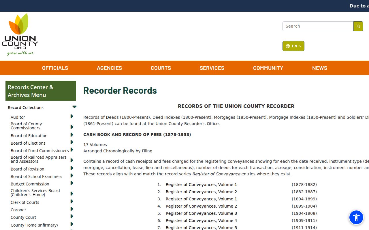 Marysville previous residents Union County historical deed and mortgage indexes