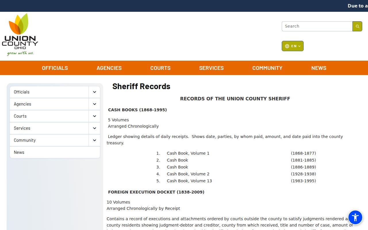 Marysville resident lookup Union County historical sheriff records access