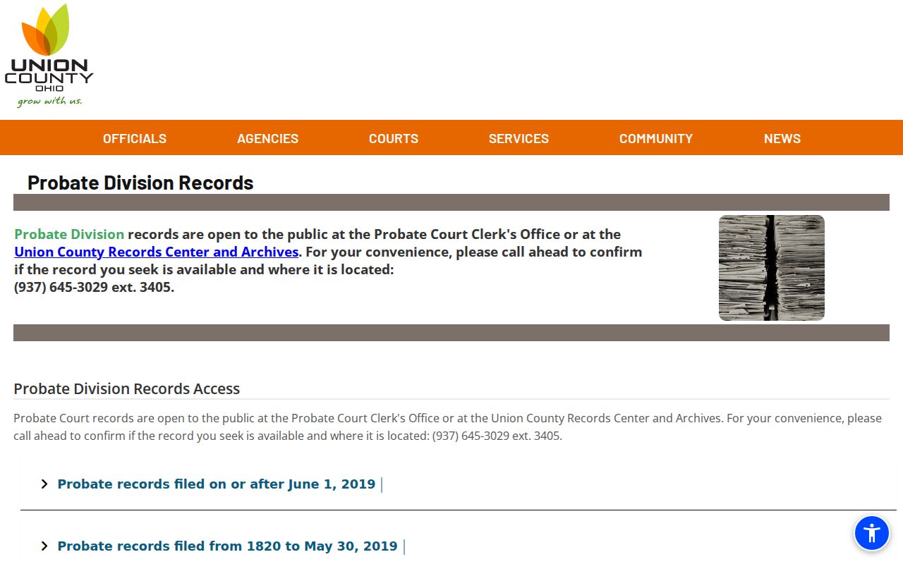 Marysville resident lookup Union County Probate records access