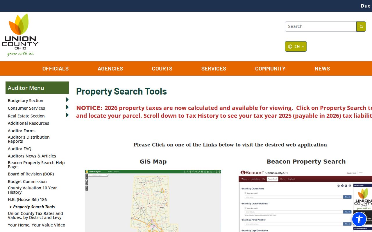 Marysville street directory Union County property-search tools gateway