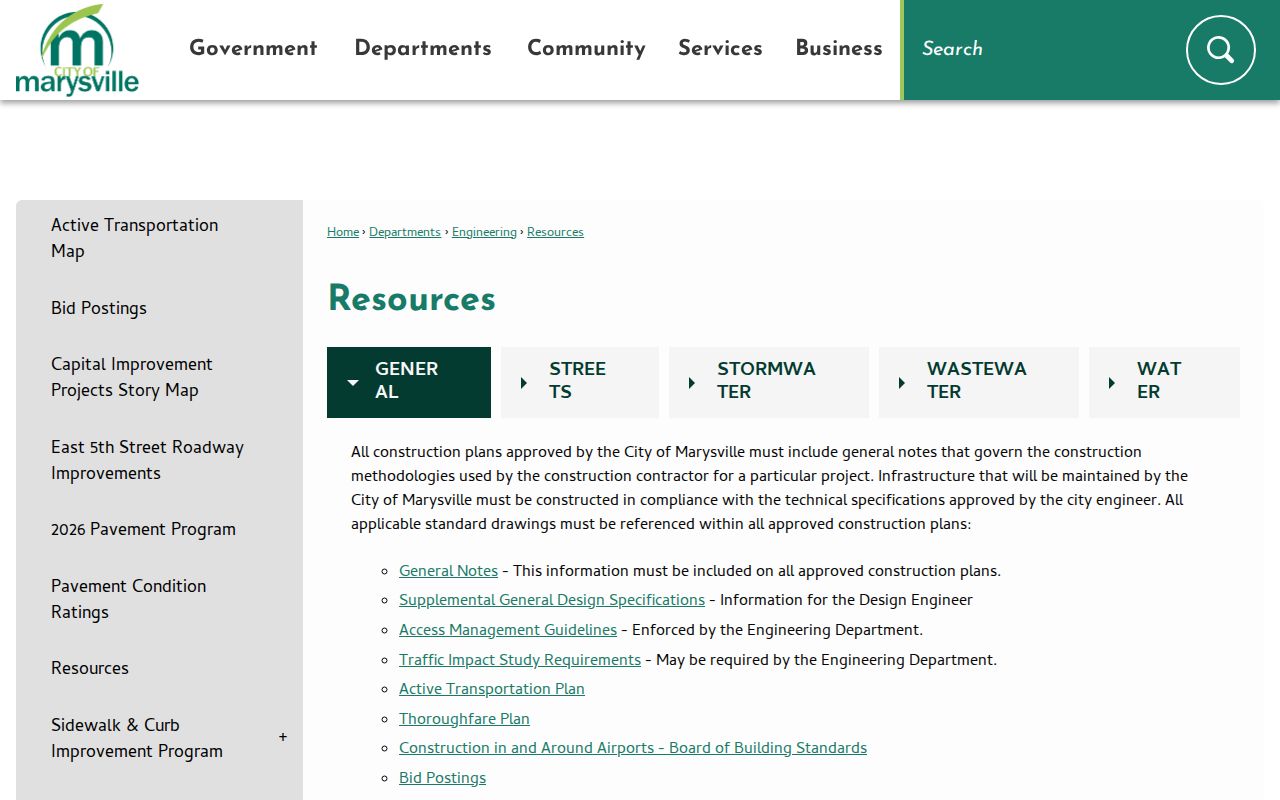 Marysville street directory city engineering permits and applications