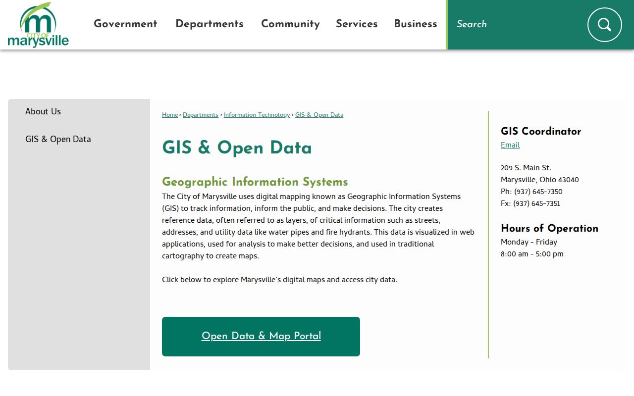 Marysville street directory city GIS and open-data portal