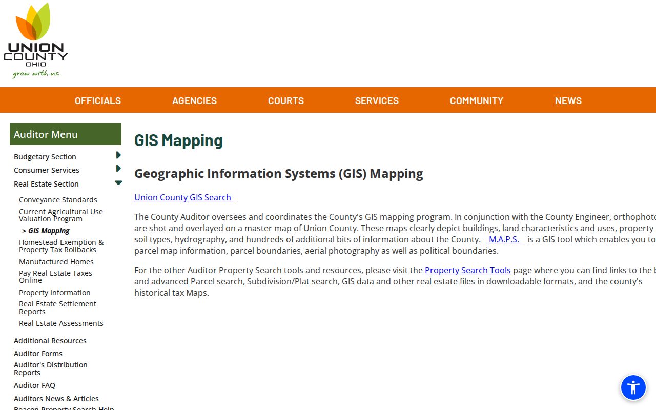Marysville street directory Union County GIS parcel mapping page