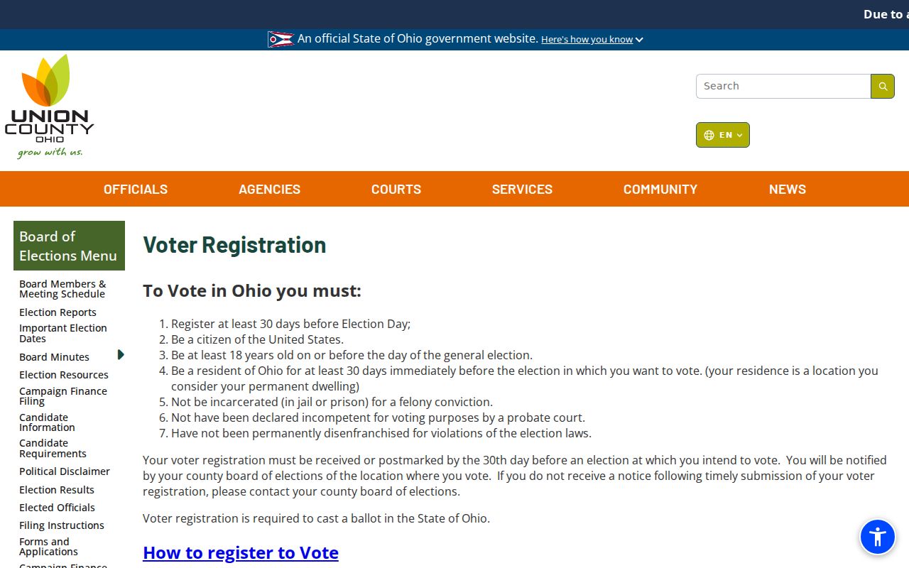 Marysville ZIP code directory Union County voter registration guidance