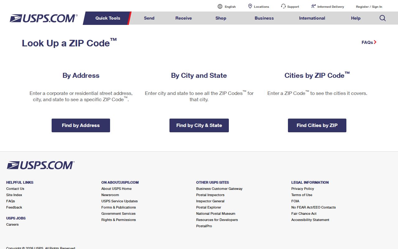 Marysville ZIP code directory USPS address lookup screen